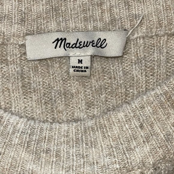 Women's Madewell Light Beige Ribbed Knit Bell Sleeve Scoop‎ Neck Stretch Sweater - Picture 5 of 6
